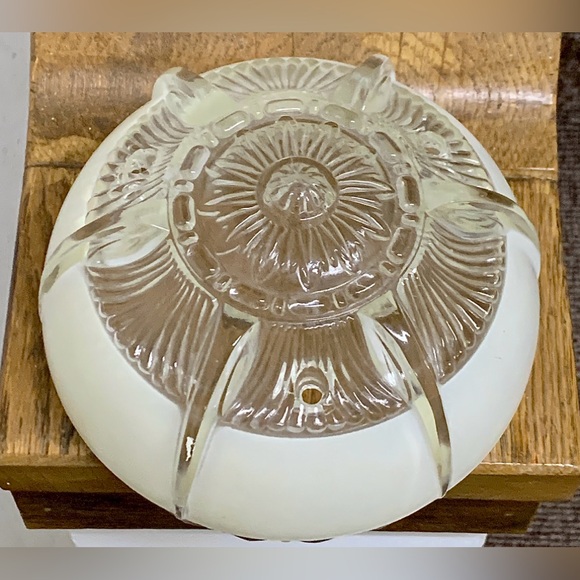 1920s 1930s Antique Art Deco Frosted Glass 3 Hole Canopy Light Shade Diffuser - Picture 3 of 16